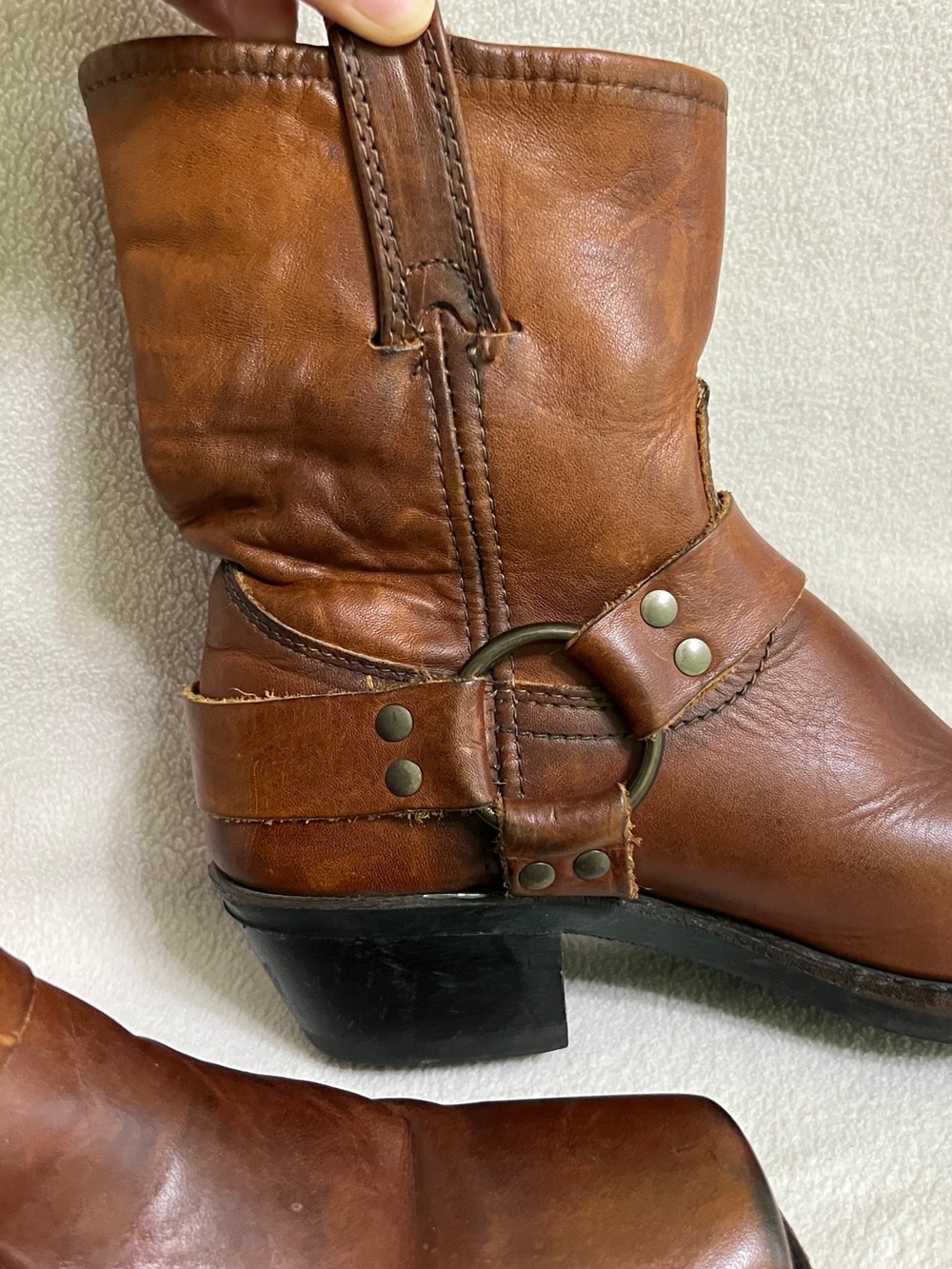 Frye Harness Boots Women’s 8 M Cognac Brown Leather USA Made Motorcycle Cowgirl - Picture 8 of 16